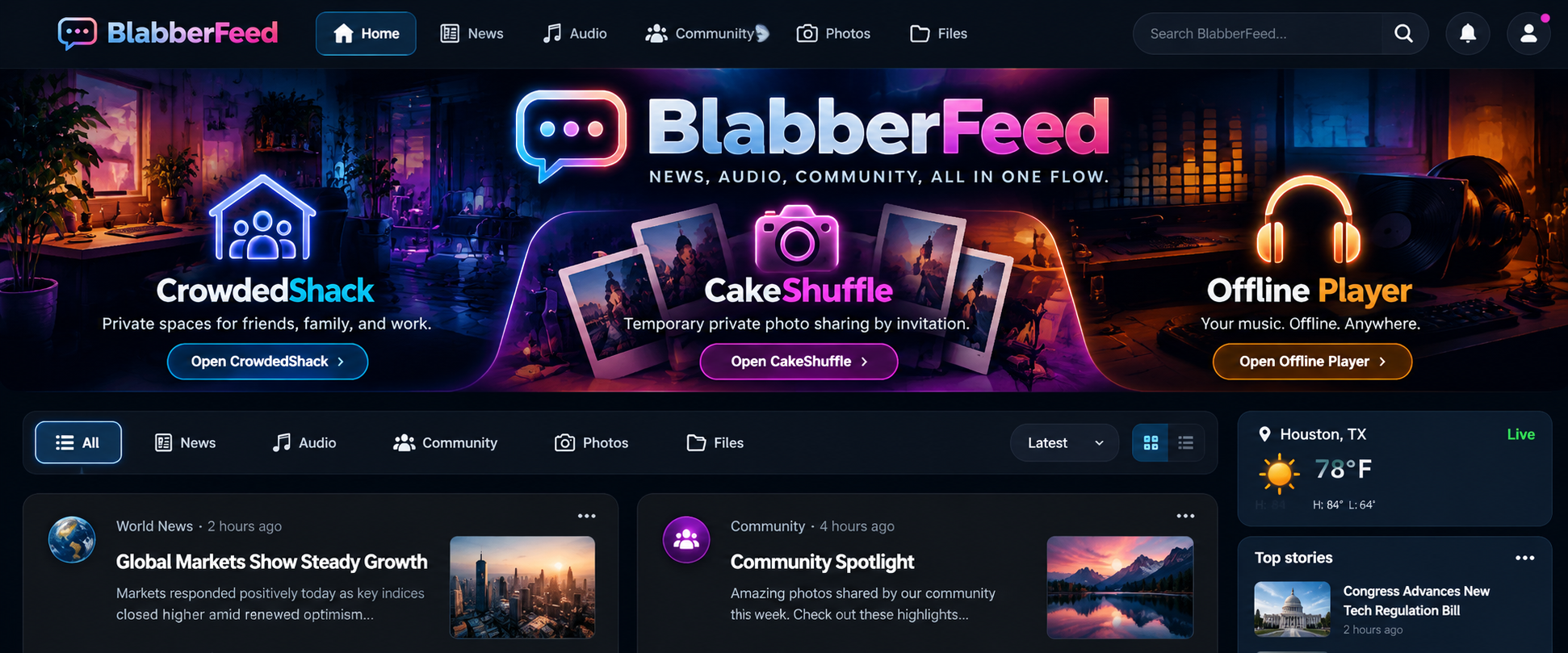 BlabberFeed with CrowdedShack, CakeShuffle, and Offline Player
